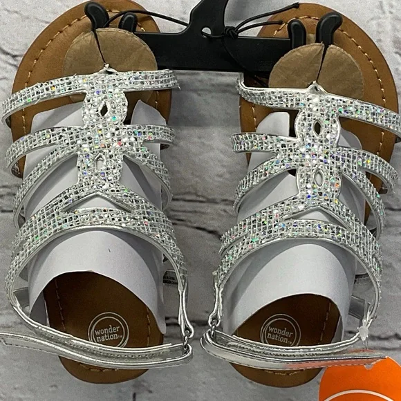 Wonder Nation Sandals Toddler Girls Size 8 Silver Bling Thong Vacation Summer - Picture 3 of 6